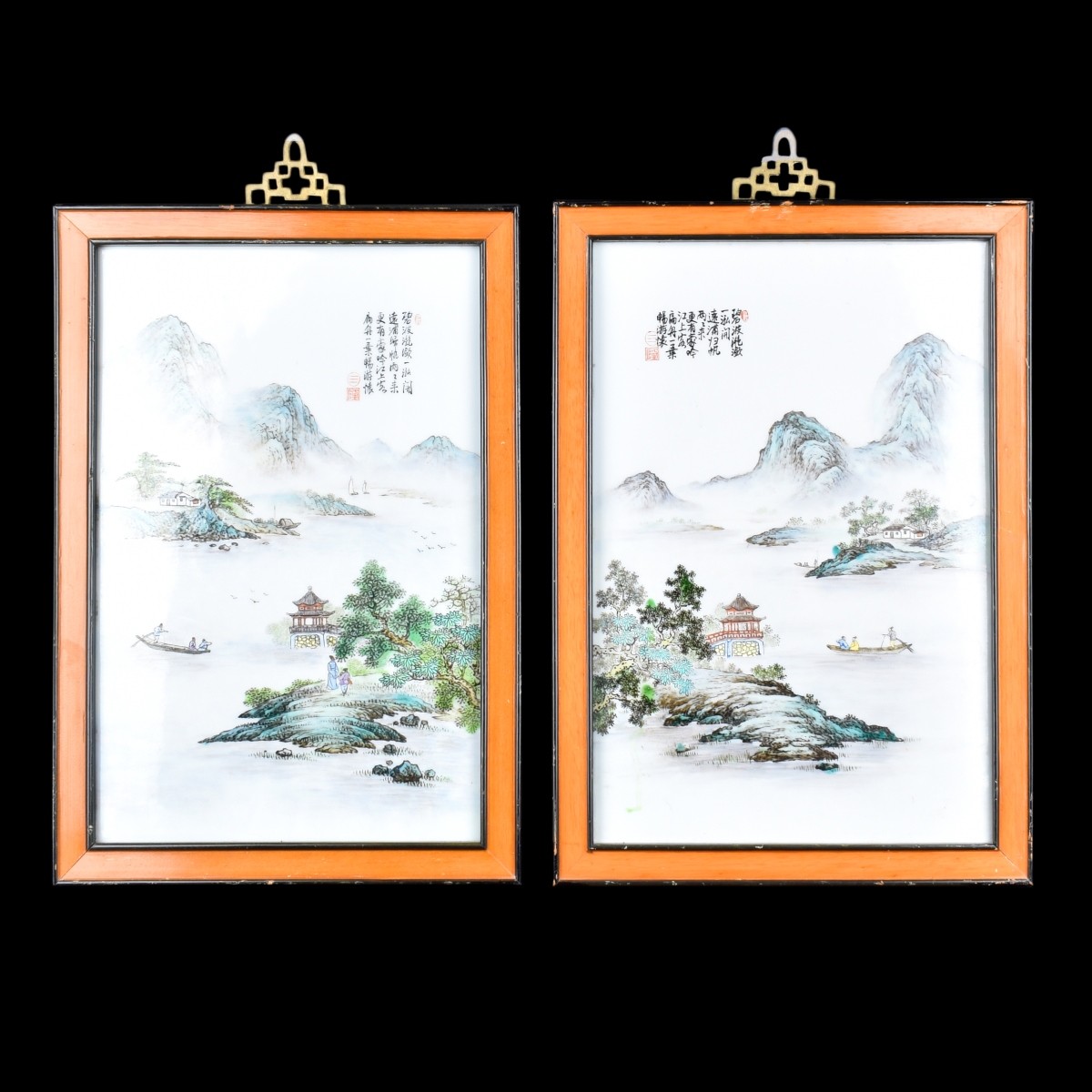 19C Pr Chinese Porcelain Framed Wall Plaques