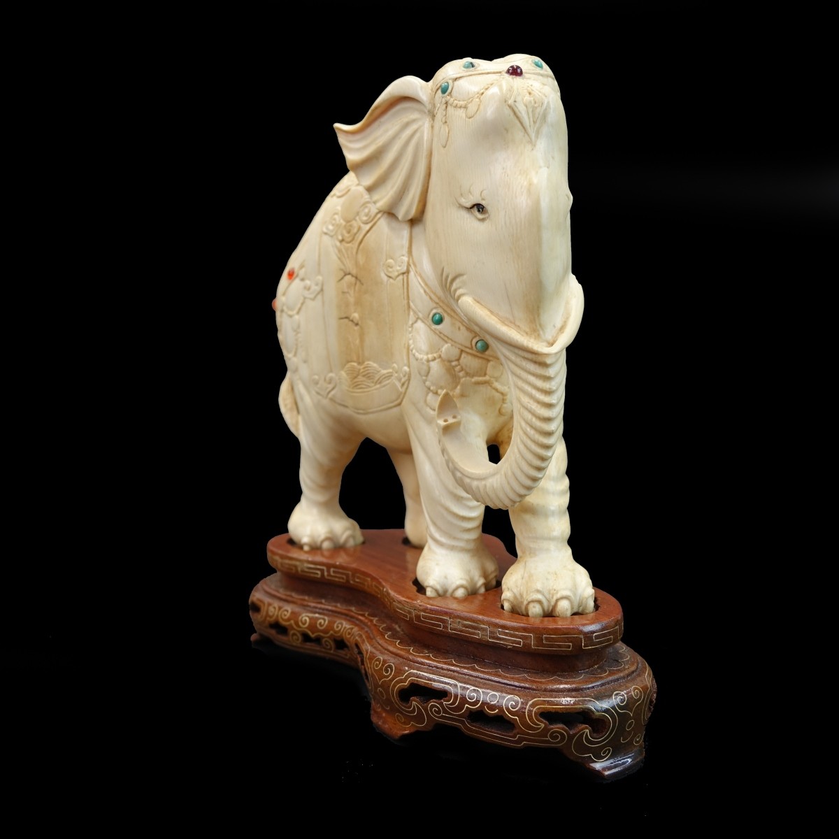 Carved and Jeweled Ivory Elephant