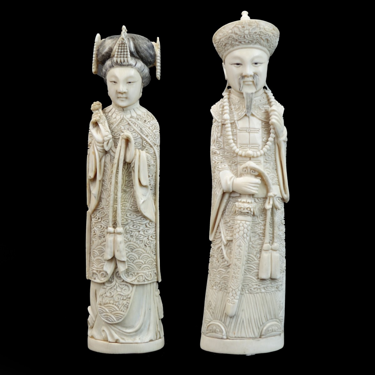 Pair Chinese Polychrome Ivory Figurines