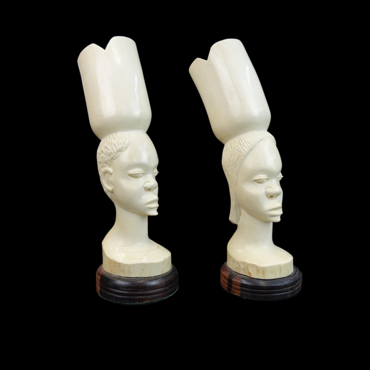 Pr. Antique Carved African Ivory Busts