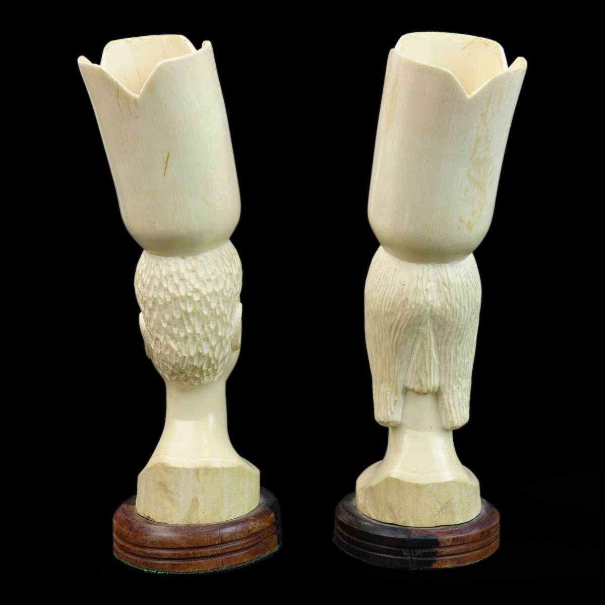 Pr. Antique Carved African Ivory Busts