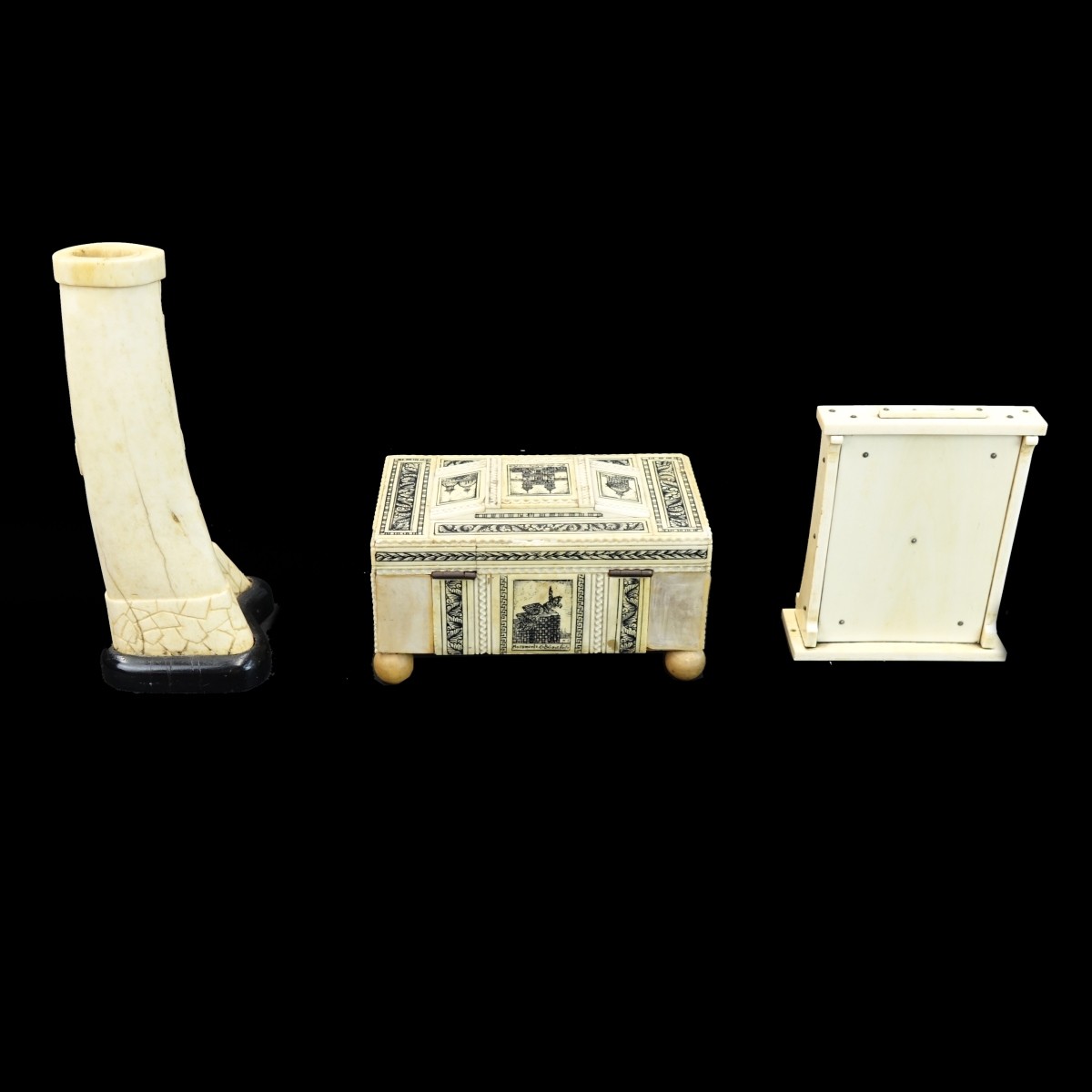 3 Antique Assorted Bone/Ivory Table Items