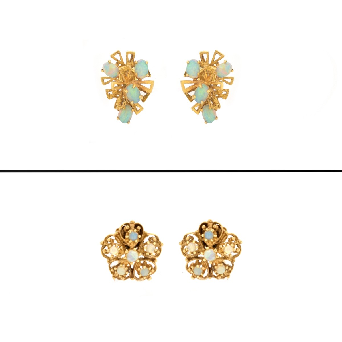 Two Pair Opal and 14K Earrings