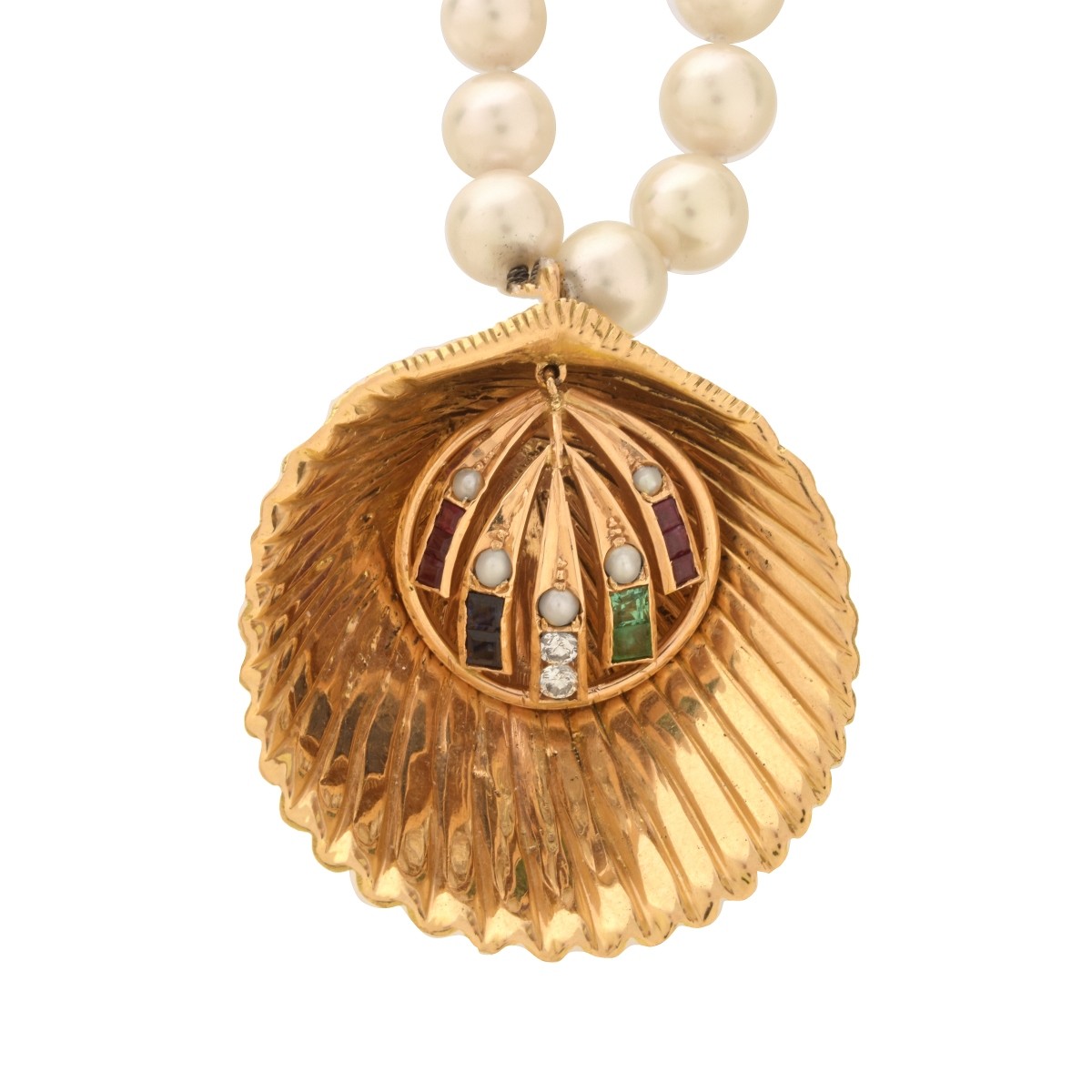 Vintage Pearl, Gemstone and 18K Pendant Necklace