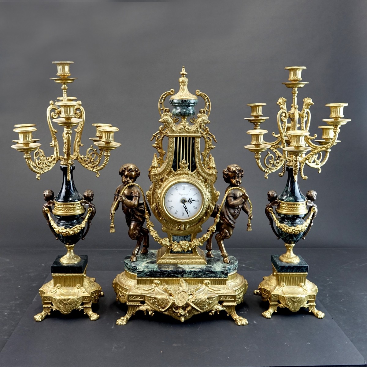 Vintage Louis XVI Style Clock Garniture Set
