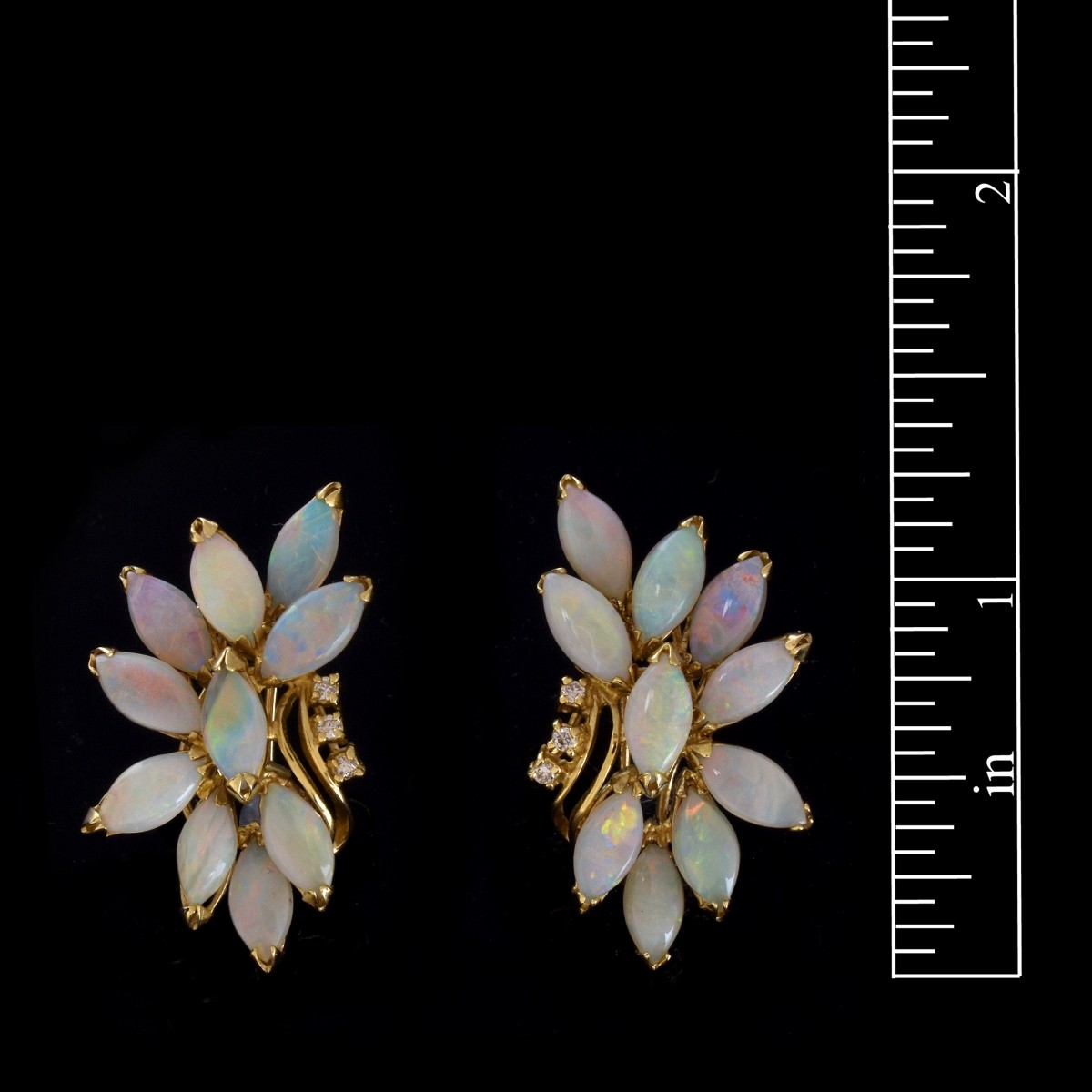 Pair of Opal, Diamond and 14K Earrings