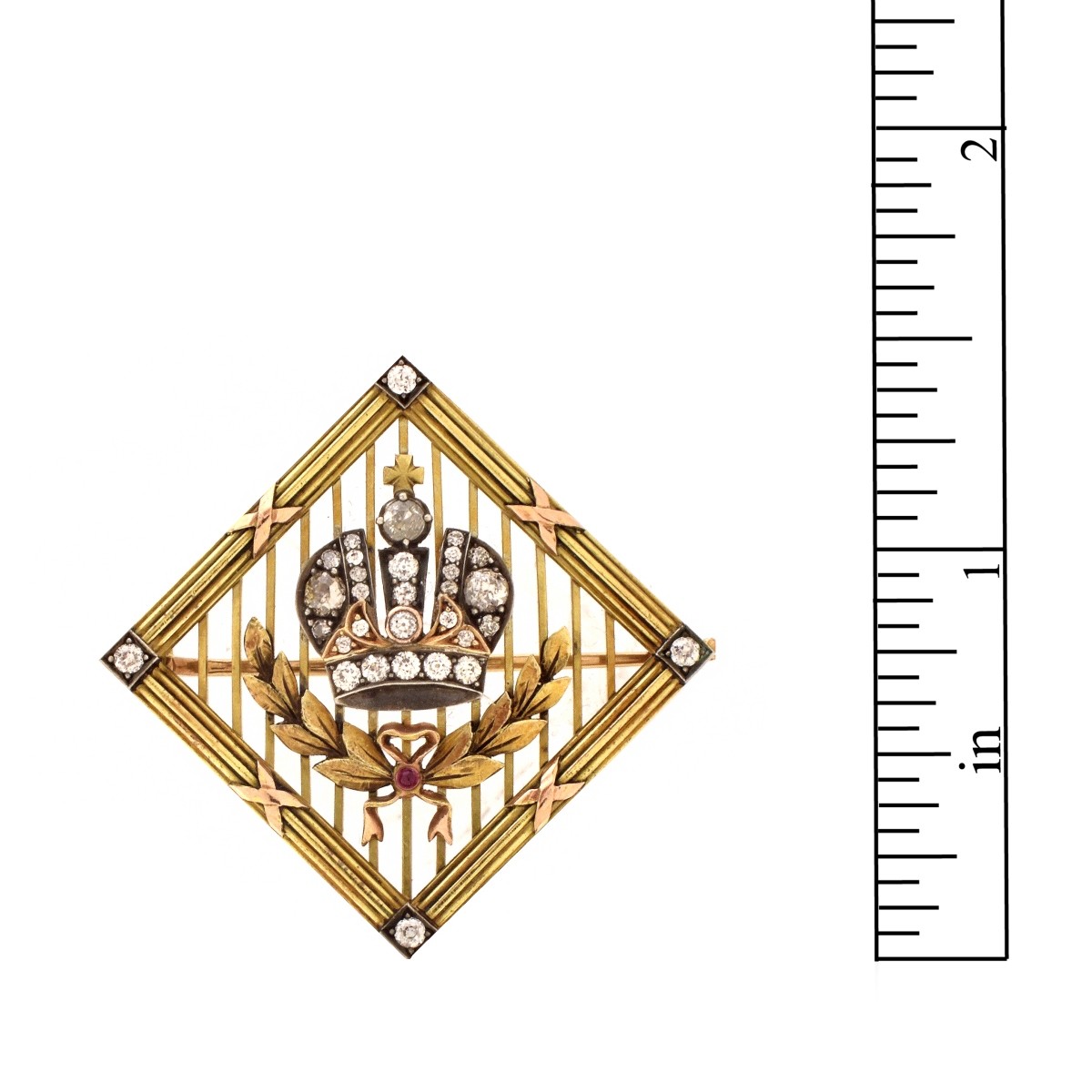 Russian Faberge 14K Diamond Brooch