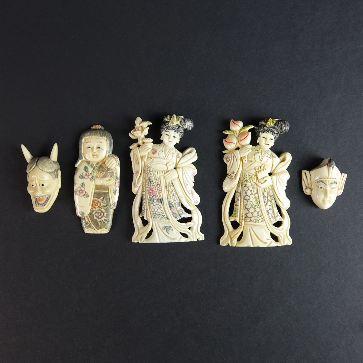 Five (5) Antique Oriental Carved Figurines