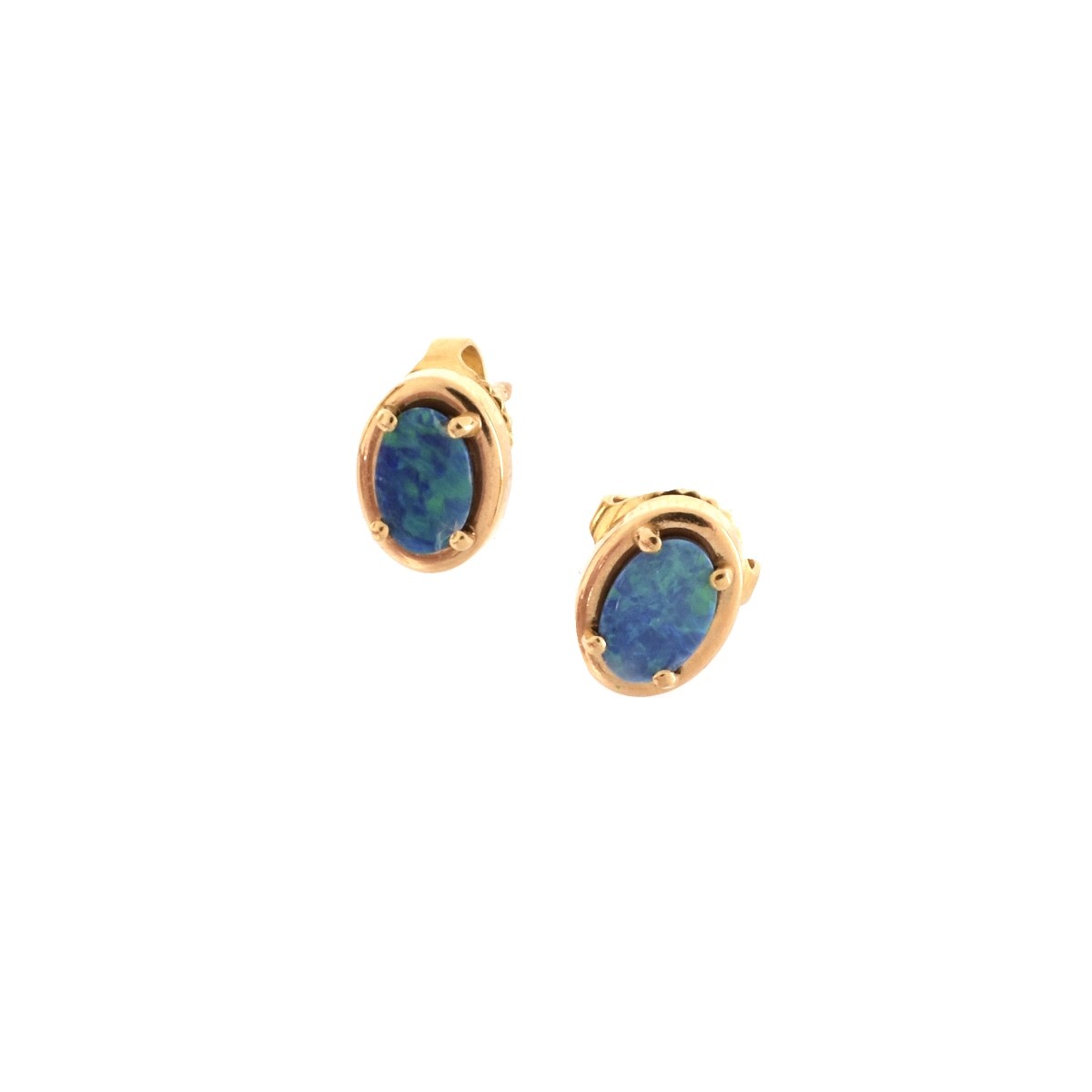 Black Opal and 14K Ring and Ear Studs