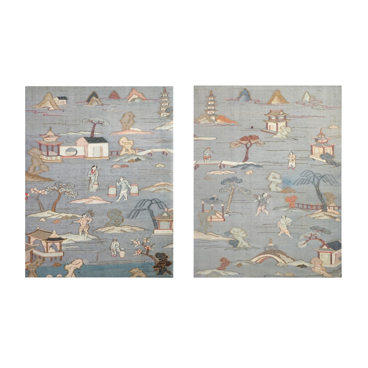 Pair Framed Antique Chinese Tapestry Artwork