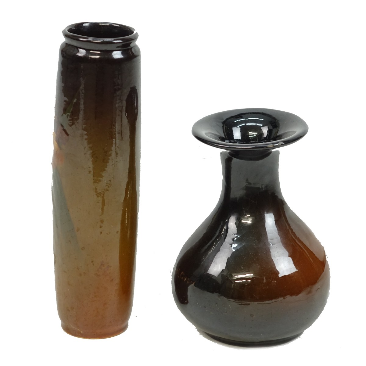Two (2) Vintage Glazed Pottery Vases