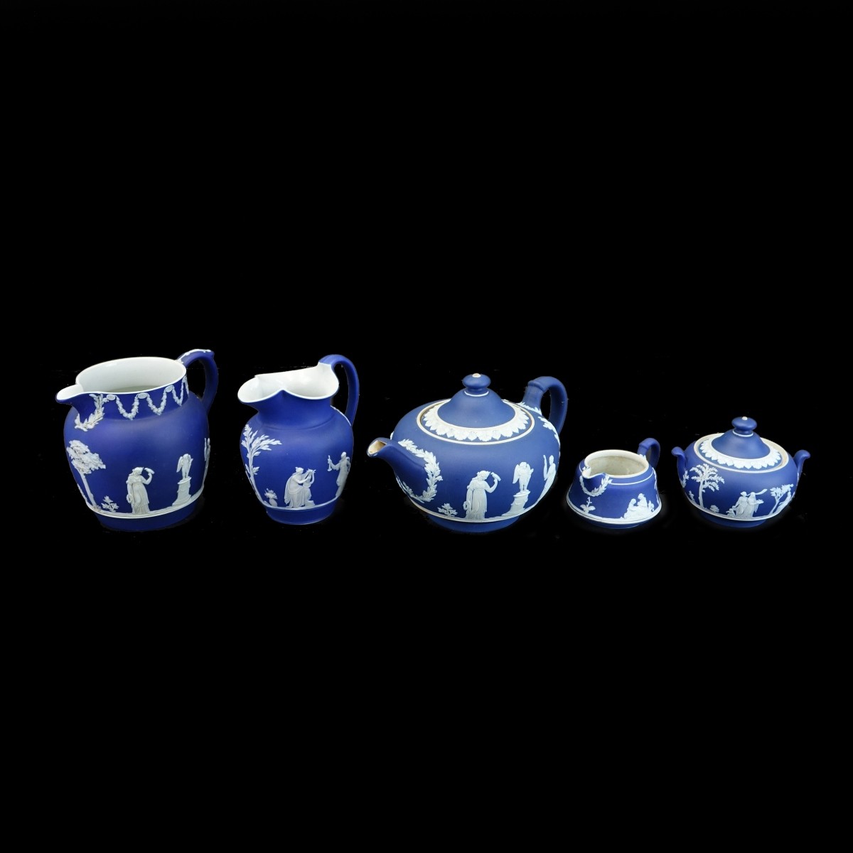 5 Antique Wedgwood Dark Blue Jasperware
