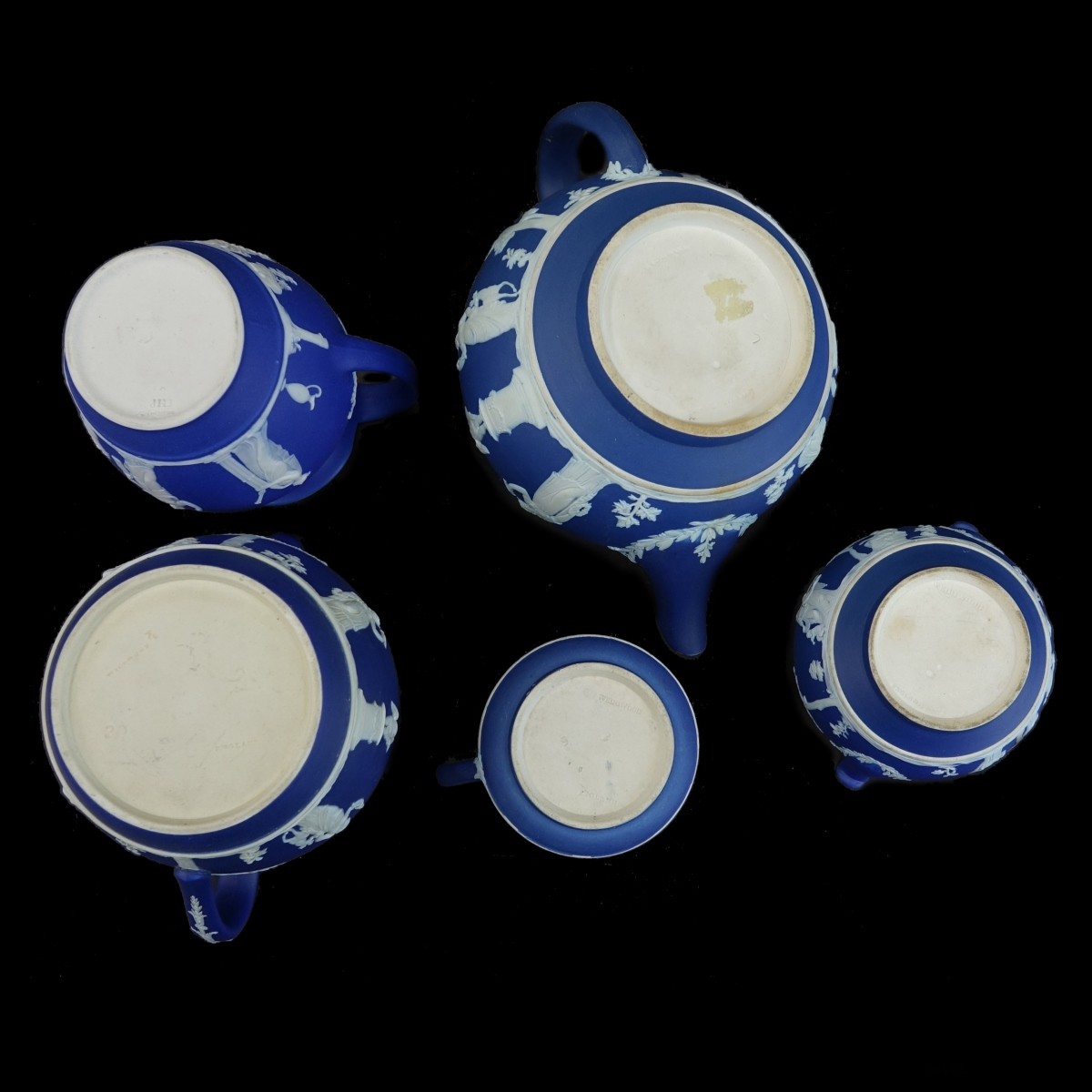 5 Antique Wedgwood Dark Blue Jasperware