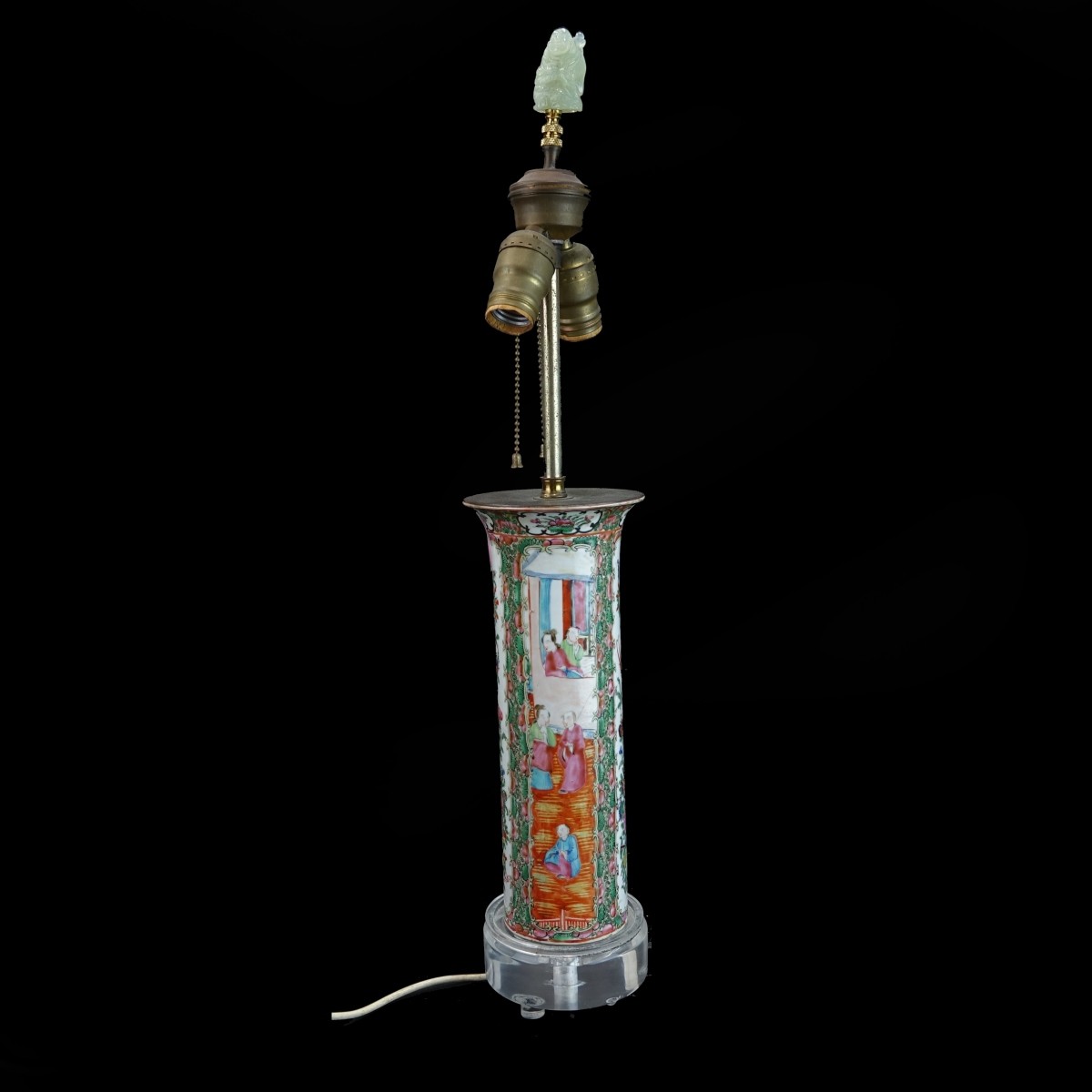 Antique Rose Medallion Vase Lamp with Jade Final