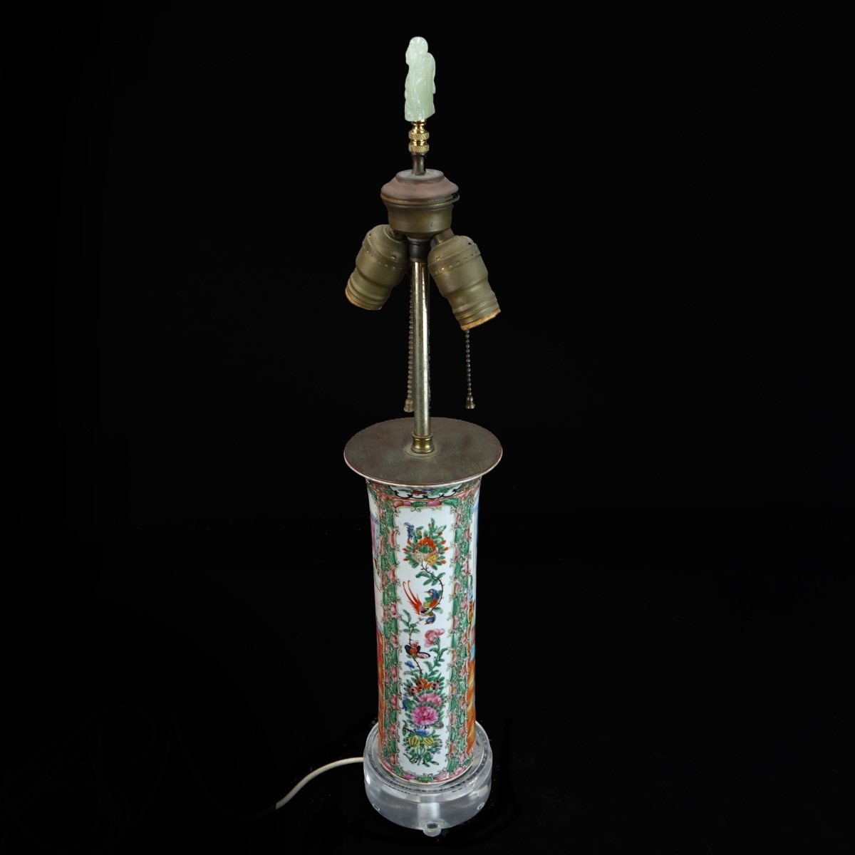 Antique Rose Medallion Vase Lamp with Jade Final
