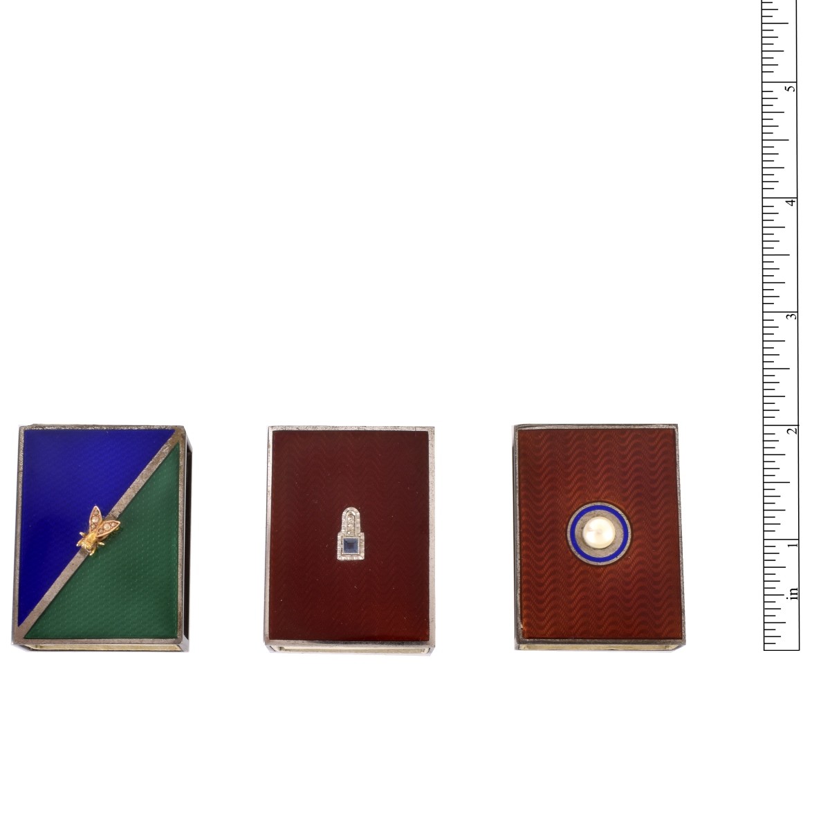 Three Silver and Enamel Match Boxes