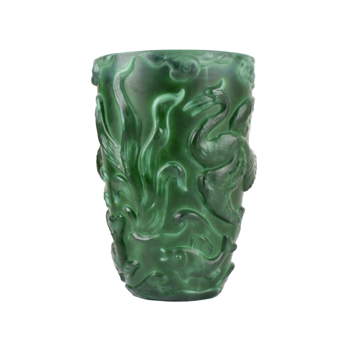 Manner of Lalique Malachite Glass Vase