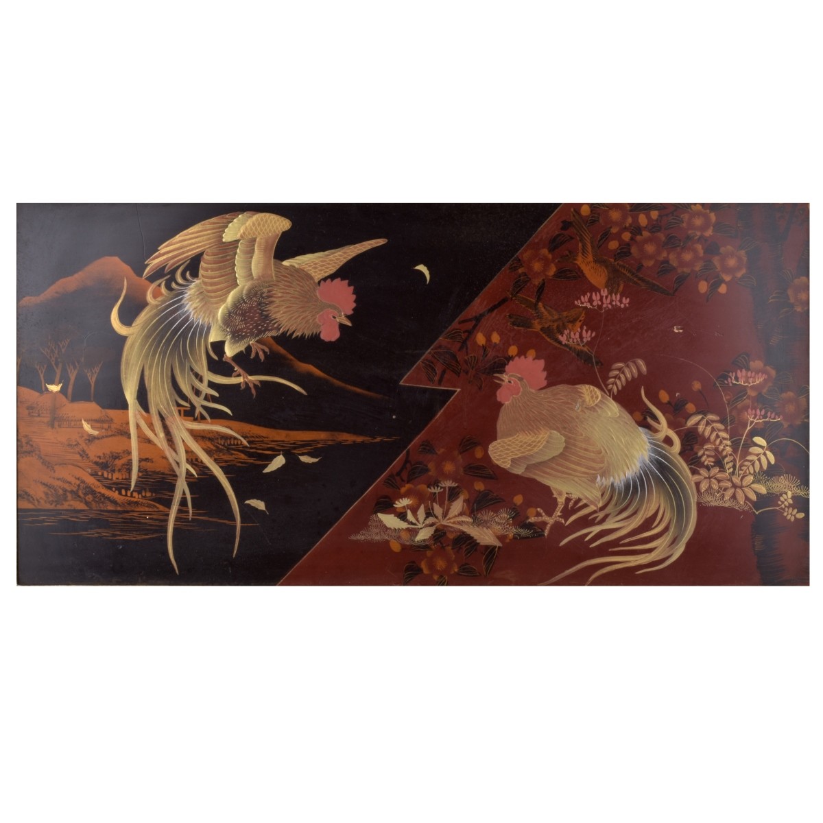 Japanese Lacquer Gilt & Handpainted Plaque