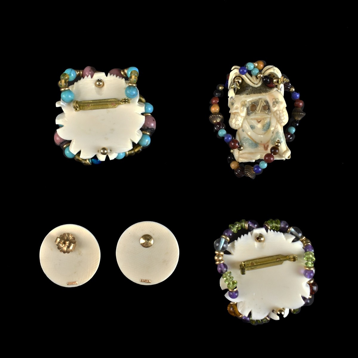 Five (5) Oriental Carved Items with Gemstones