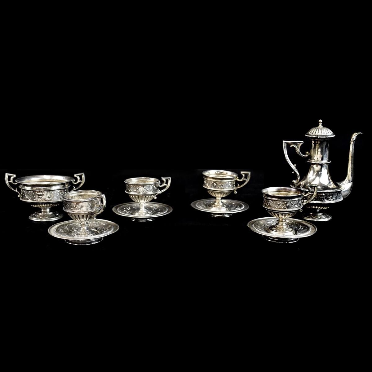 Antique Austrian 800 Silver Tea Set