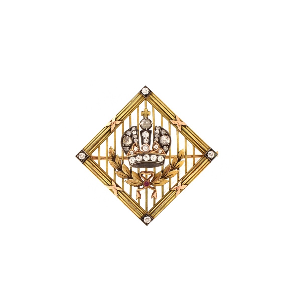 Russian Faberge 14K Diamond Brooch