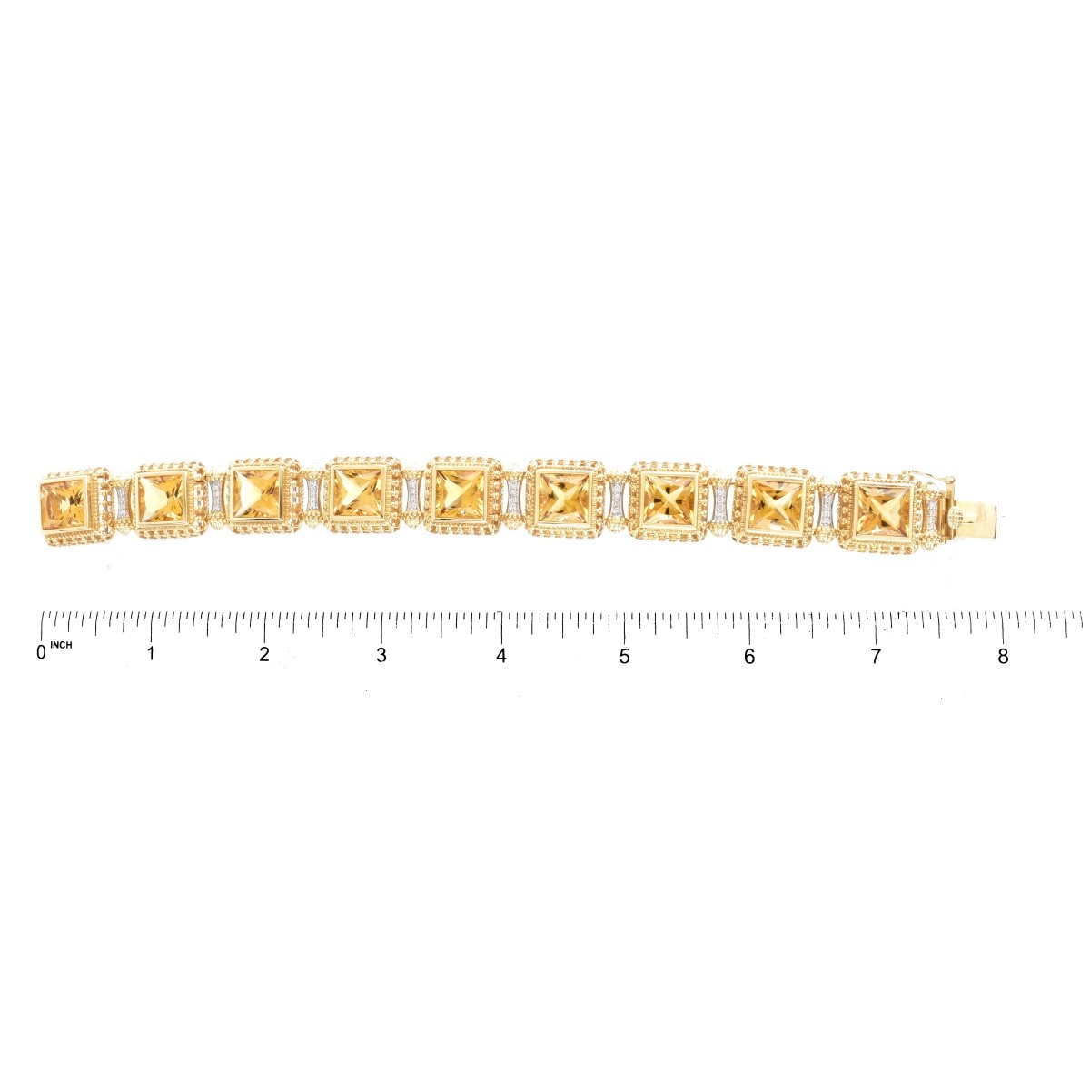 Citrine, Diamond and 14 Karat Yellow Gold Bracelet