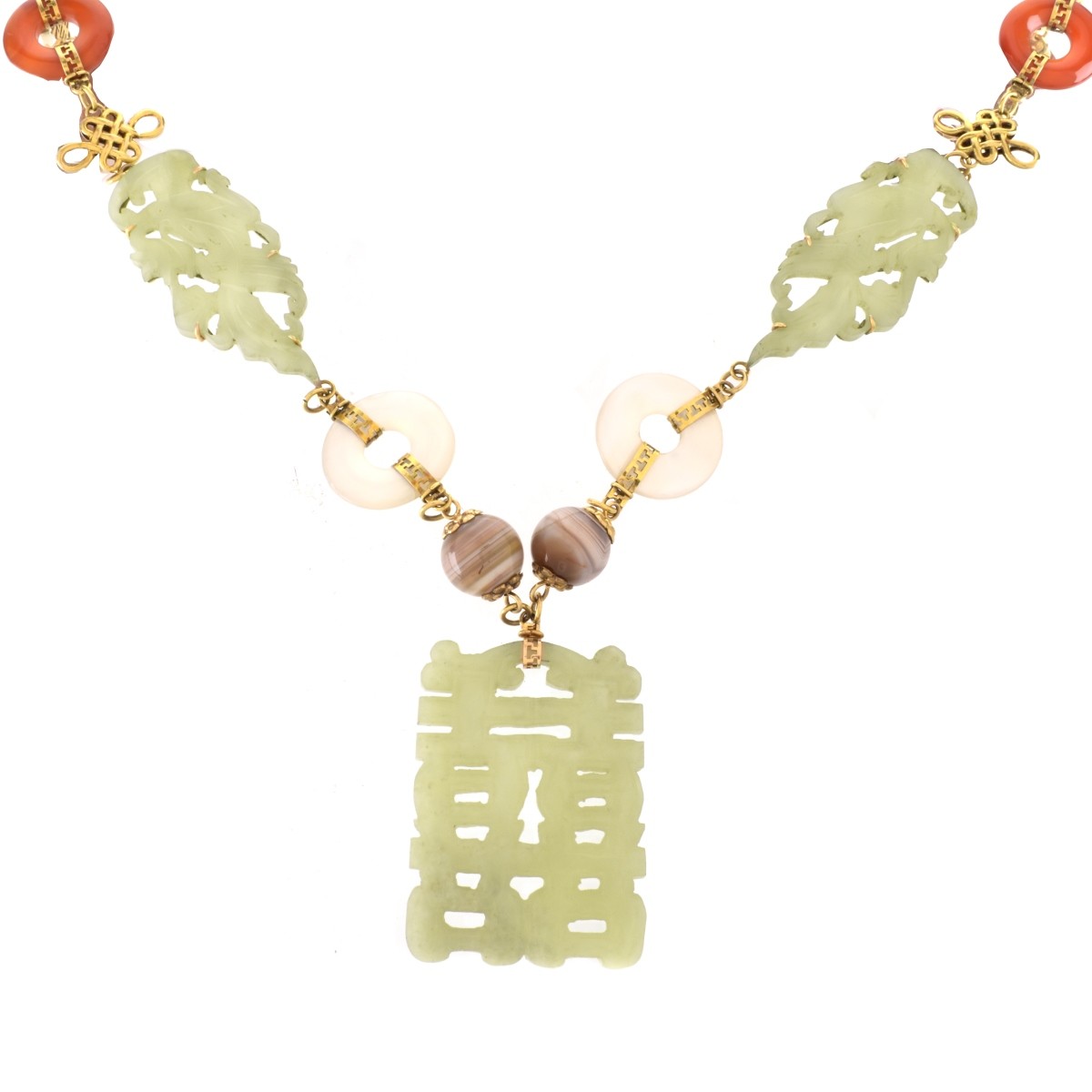 Chinese Hardstone, 14K Necklace