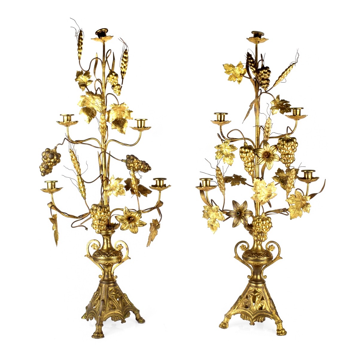 Pair of Large French Gilt Metal Candelabra