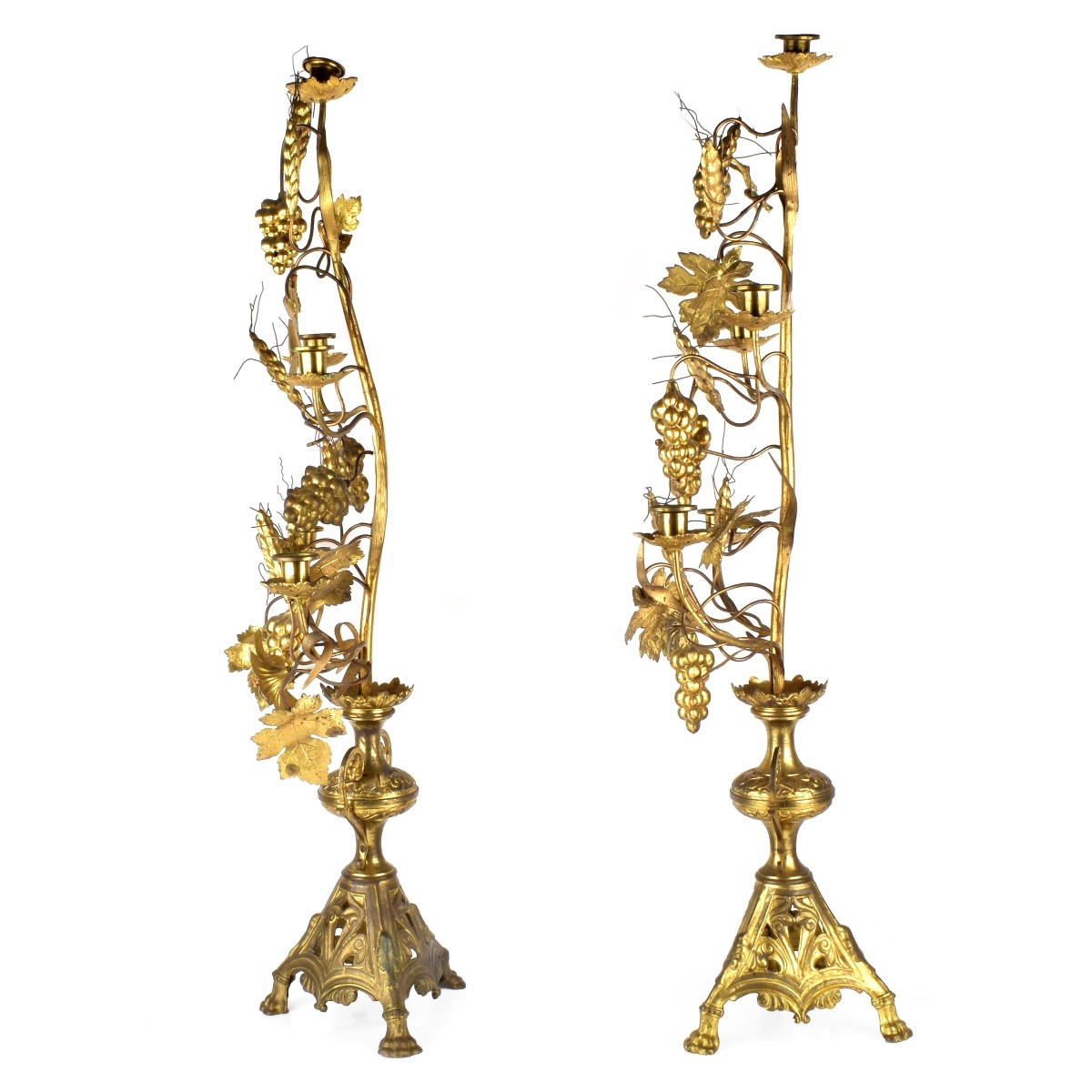 Pair of Large French Gilt Metal Candelabra