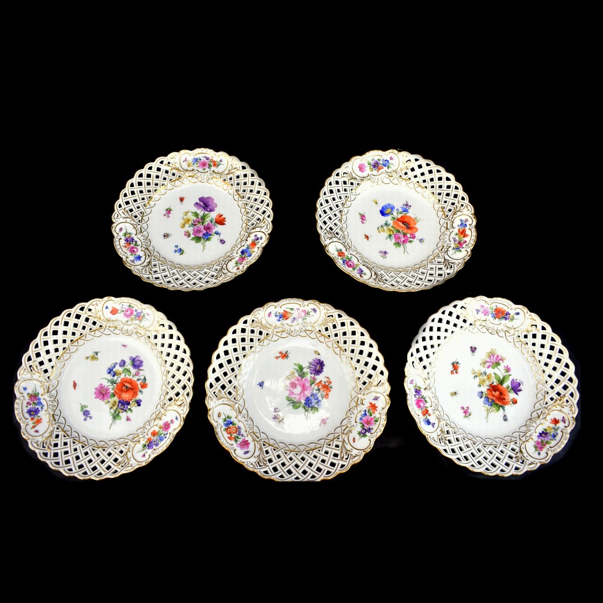 Five (5) Antique Meissen Porcelain Plates