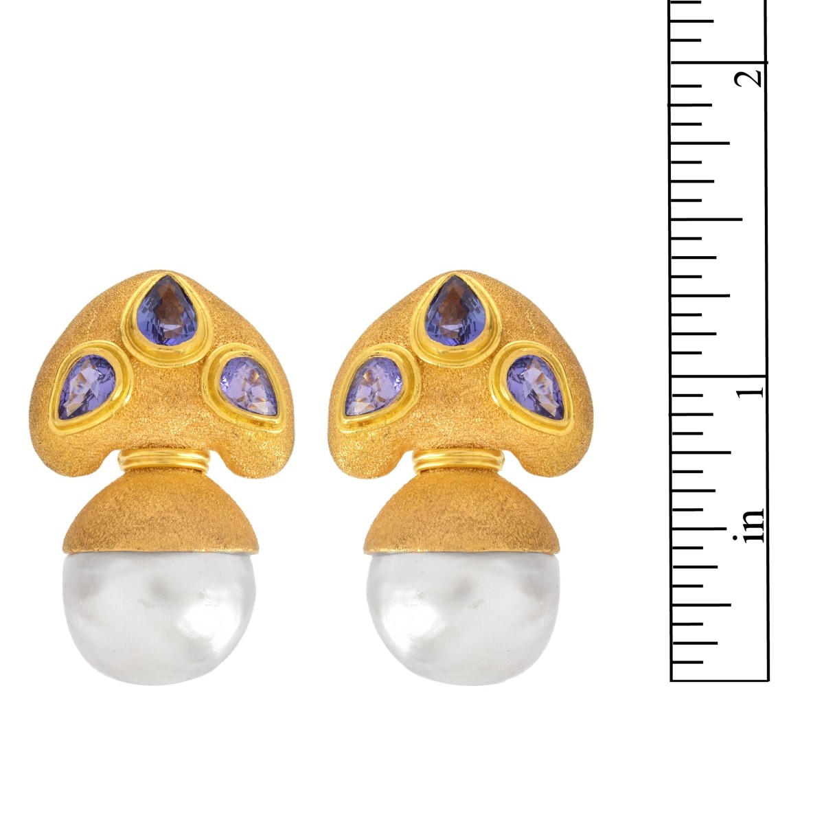 GIA Pearl, Sapphire and 22K Earrings