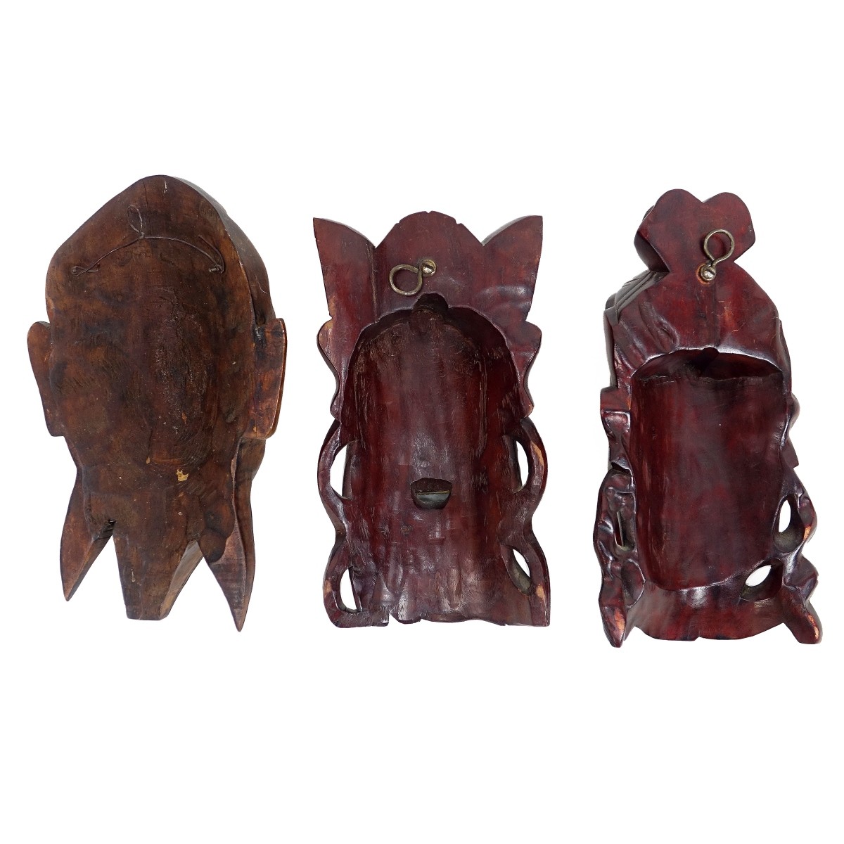 Three (3) Chinese Hand Carved Wooden Masks