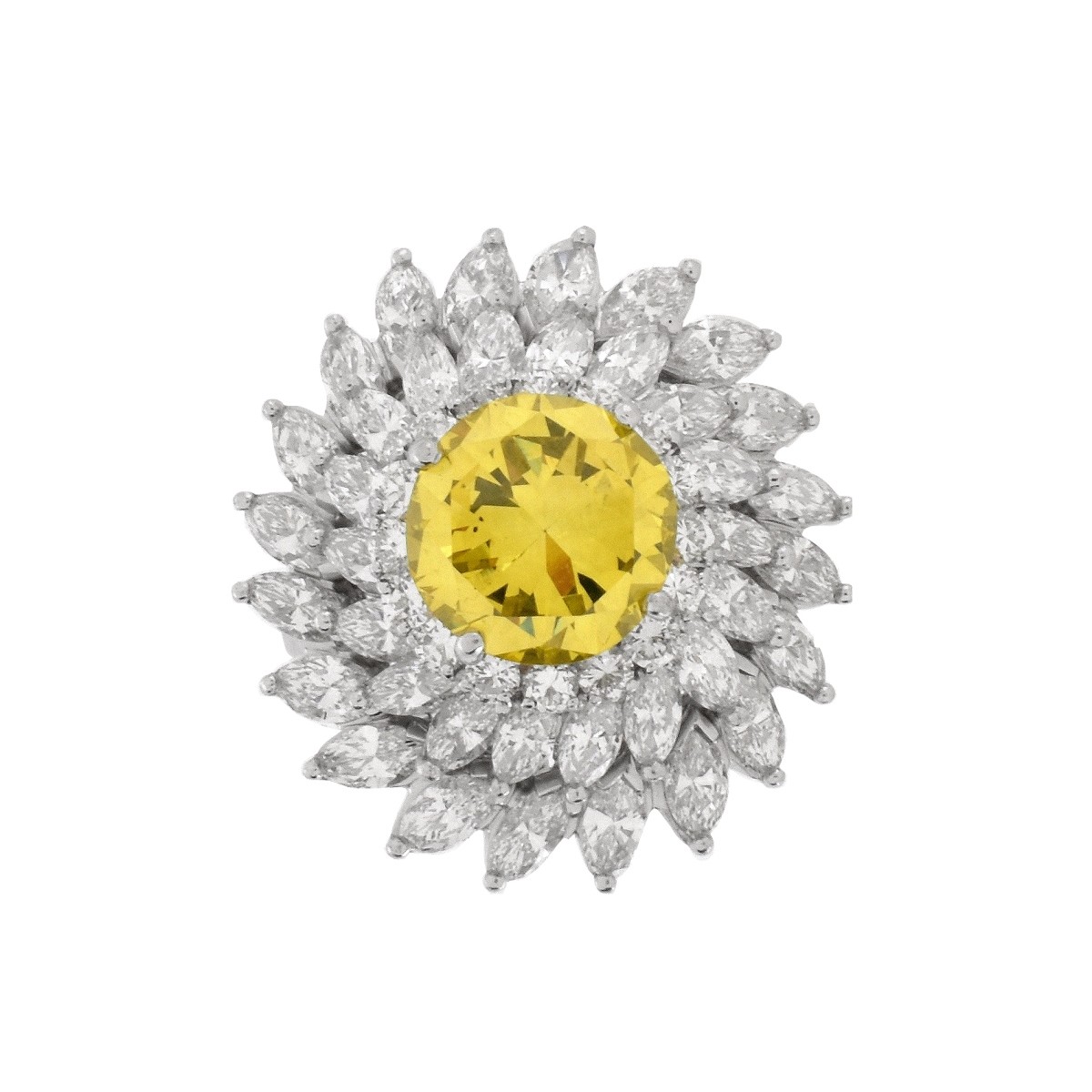 Fancy Vivid Yellow Diamond and Platinum Ring