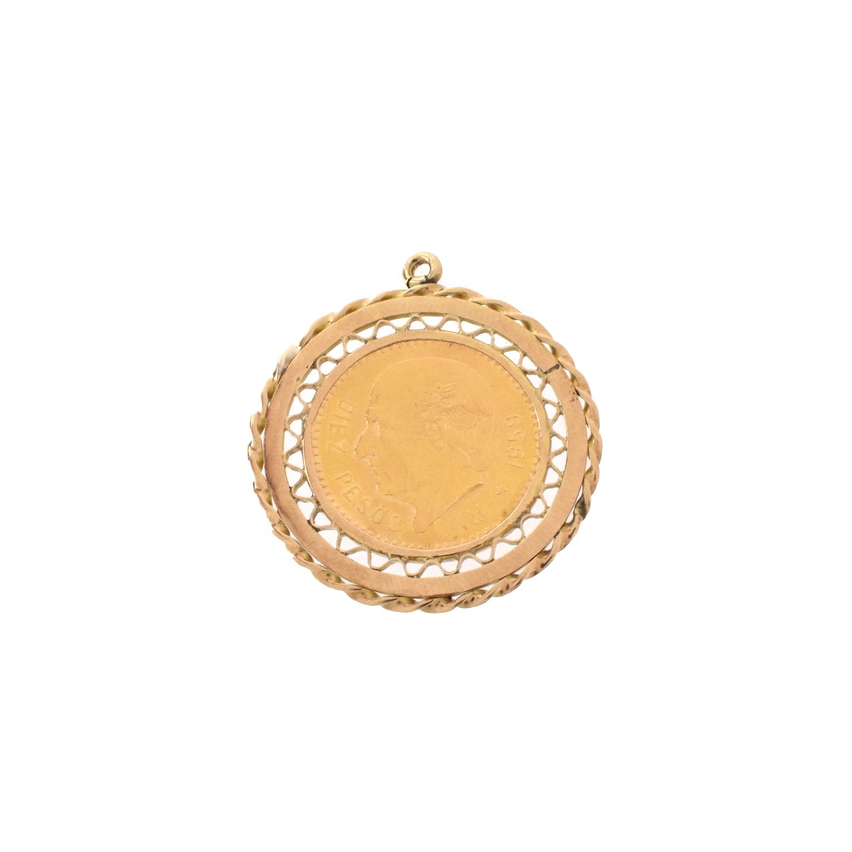 1959 10 Pesos Gold Coin Pendant