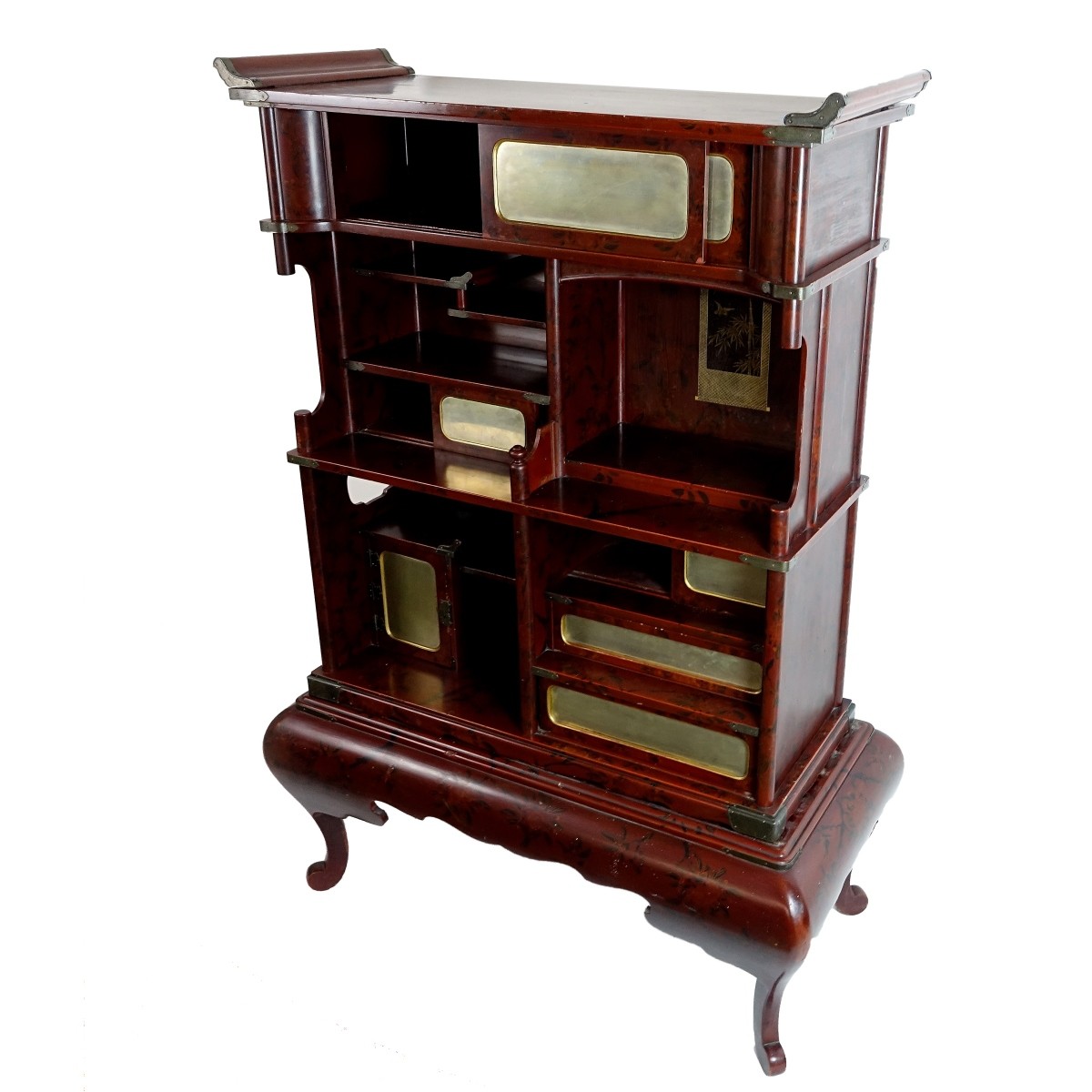 Japanese Red Lacquered Etagere/Cabinet