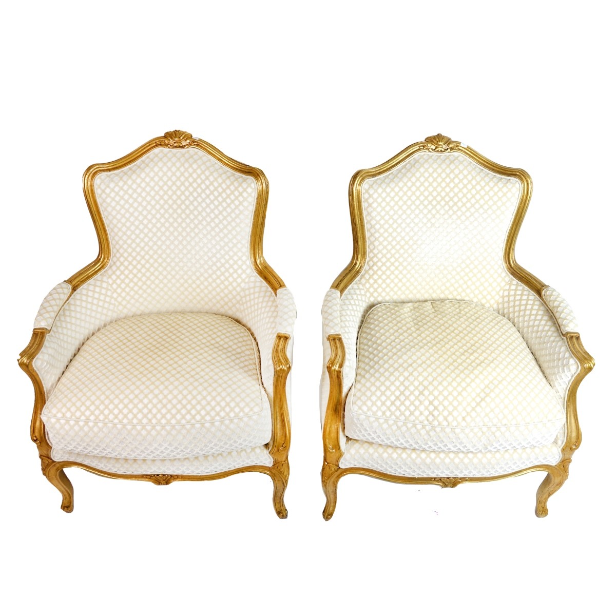 Louis XVI Style Gilt Carved Bergere Chairs