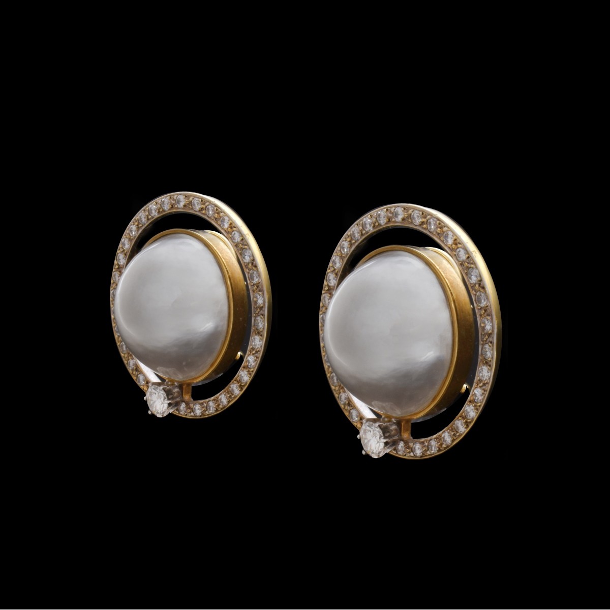 Diamond, Pearl and 14K Earrings