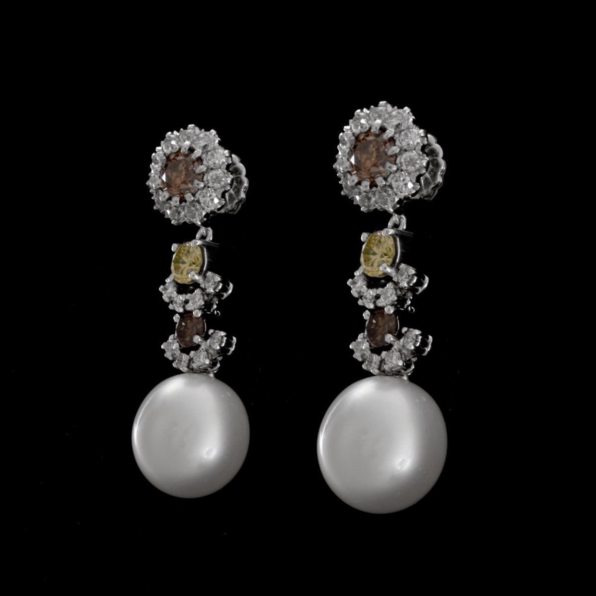 Diamond, Pearl and Platinum Earrings