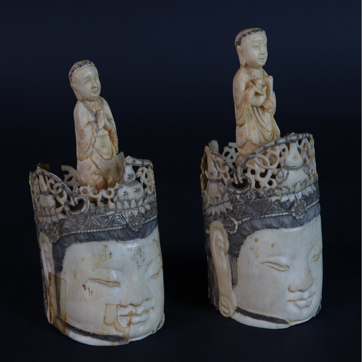 Two (2) Antique Chinese Carved Heads