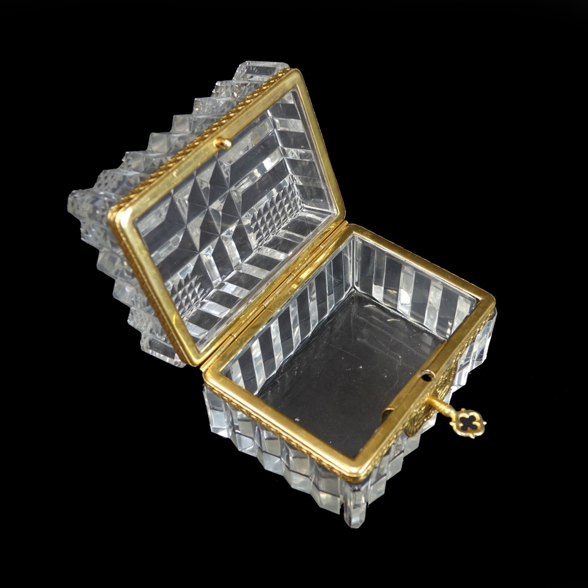 Vintage French Crystal and Brass Vanity Box