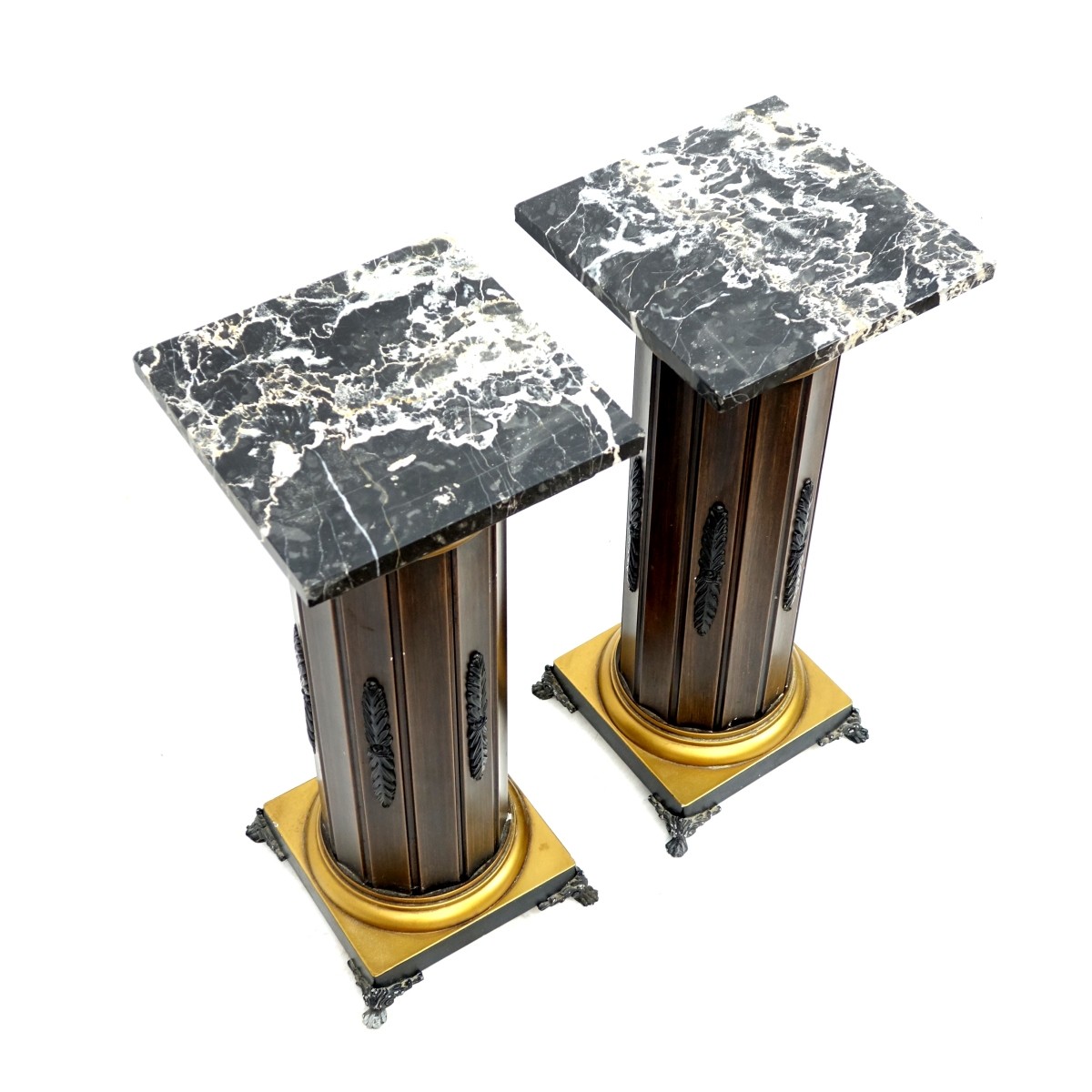 Pair of Neoclassical Style Marble Top Pedestals