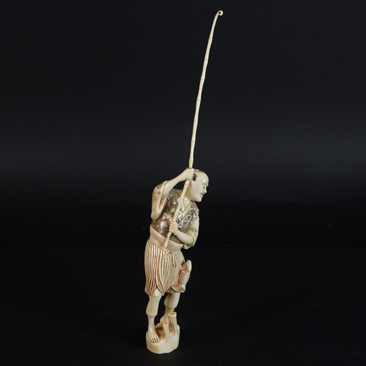 Antique Japanese Fisherman Figurine