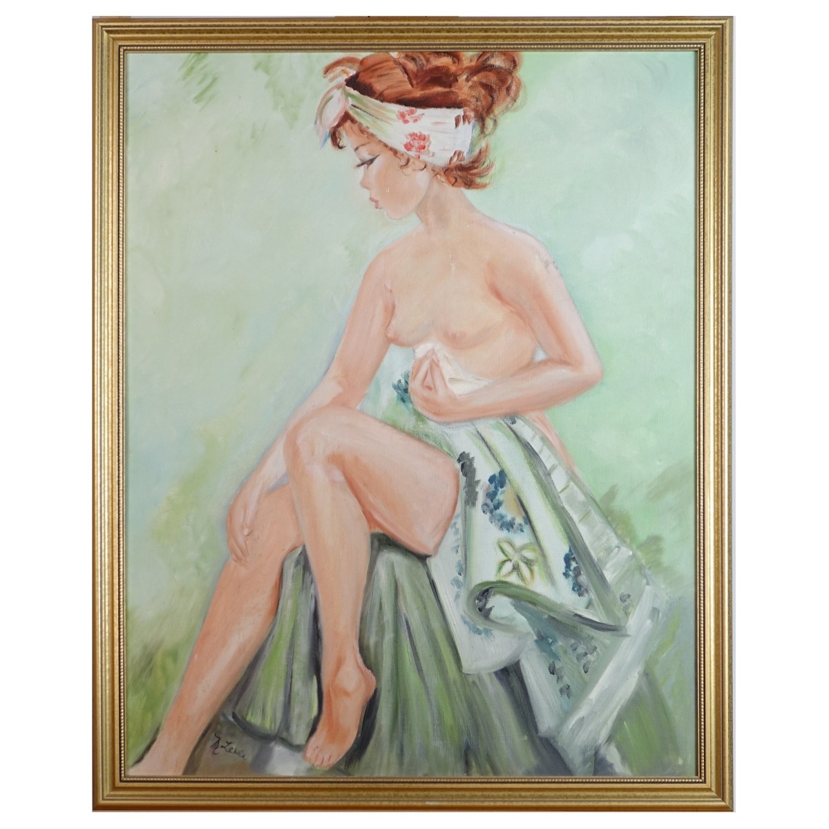 20th C. "Portrait of a Nude" Oil on Canvas