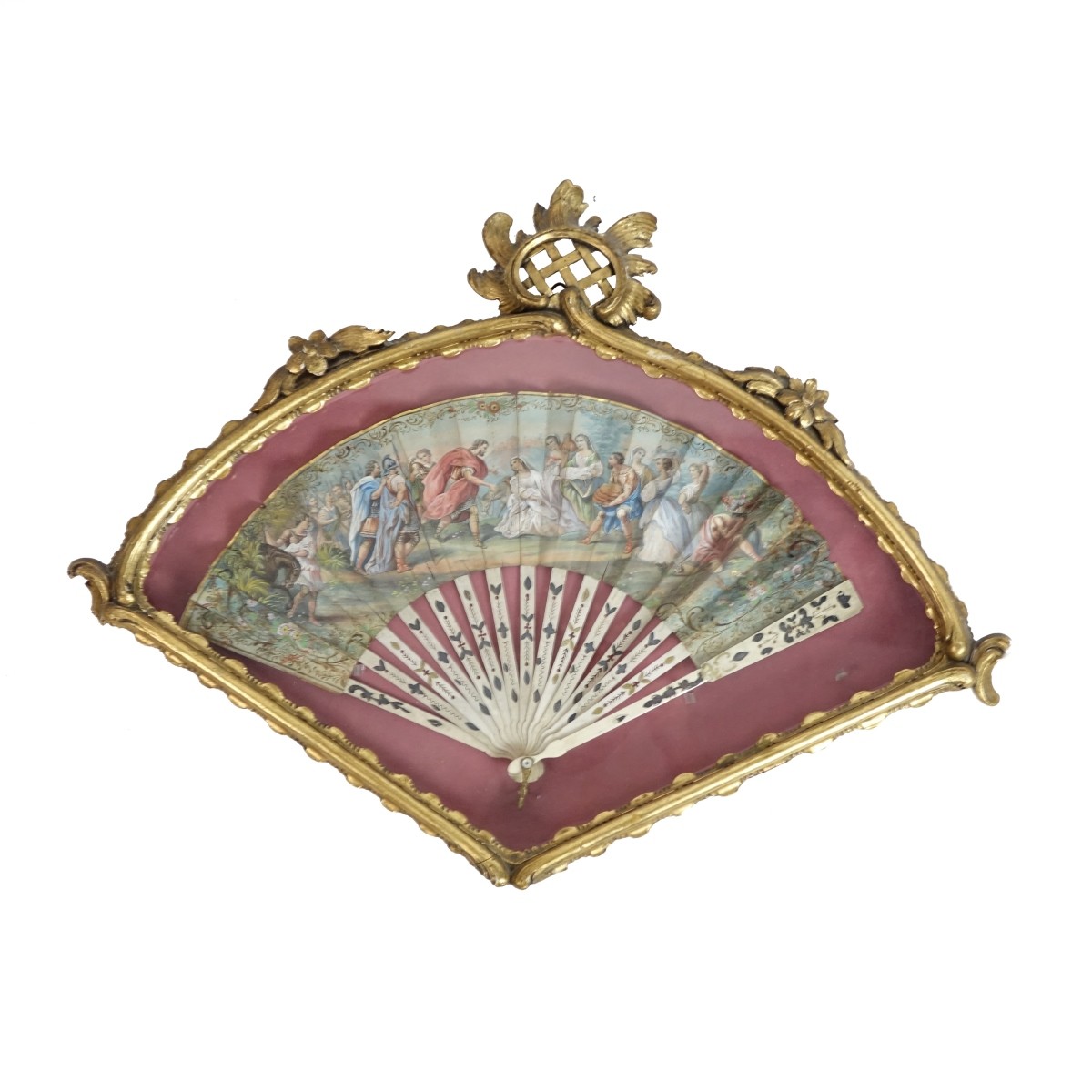 Antique Folding Fan in Gilt Wood Frame