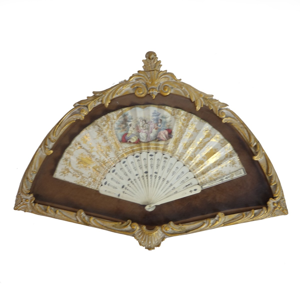 Antique Folding Fan in Giltwood Frame