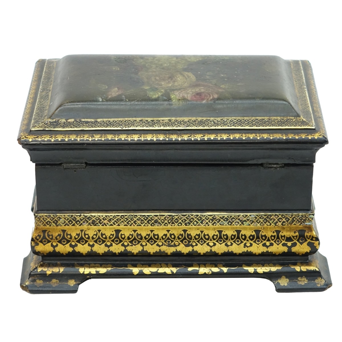 Antique English Black Lacquer Tea Caddy