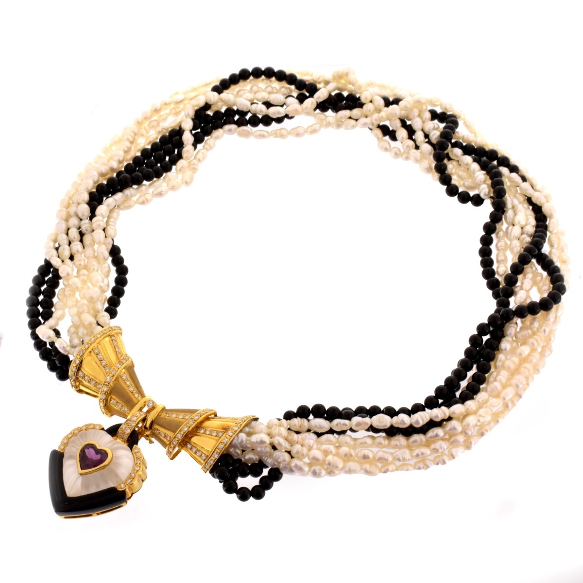 Pearl, Onyx and 18K Necklace
