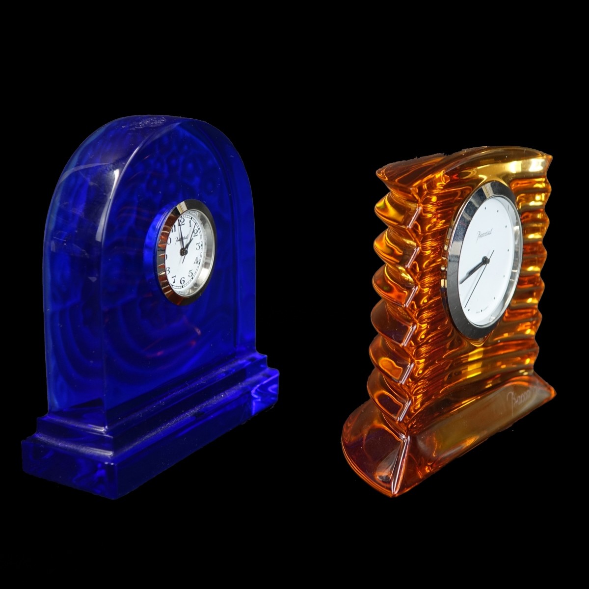 Two (2) Baccarat Miniature Crystal Clocks