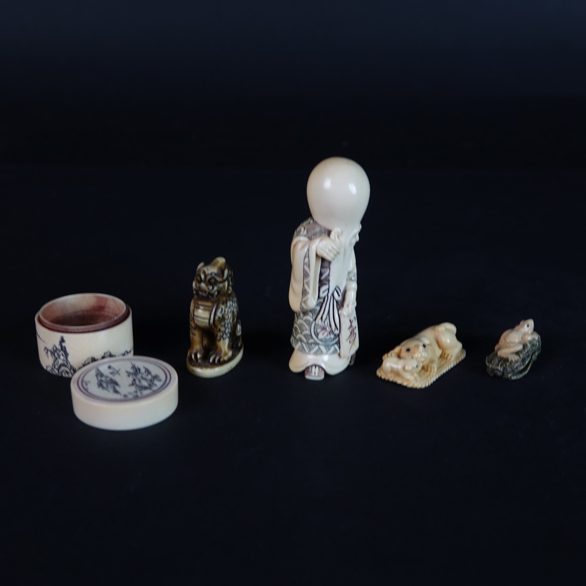 Five (5) Japanese Polychrome Carved Items