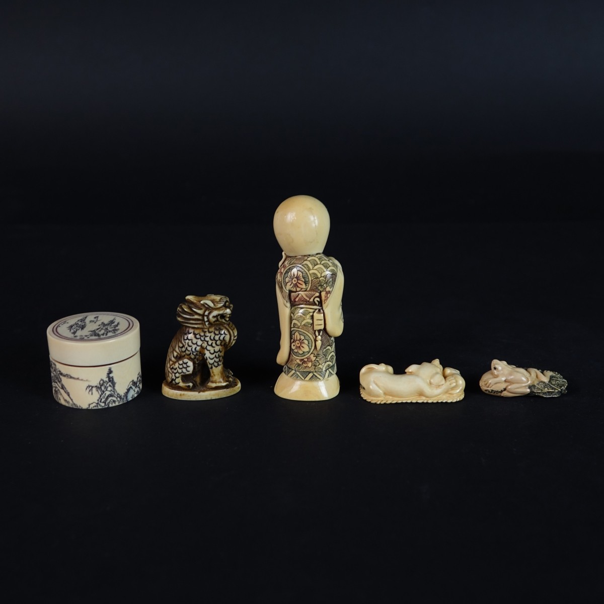 Five (5) Japanese Polychrome Carved Items